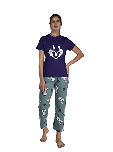 Image of Evolove Women's Cotton Round Neck Short SleevesNight Suit Set /Top Pyjama Set Super Soft Comfortable (Nightsuit-Round-HS-4)