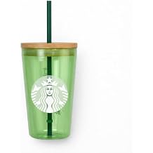 Starbucks Matcha Glass Cold Cup 16 oz Reusable Glass Iced Coffee Tumbler with Lid & Straw,