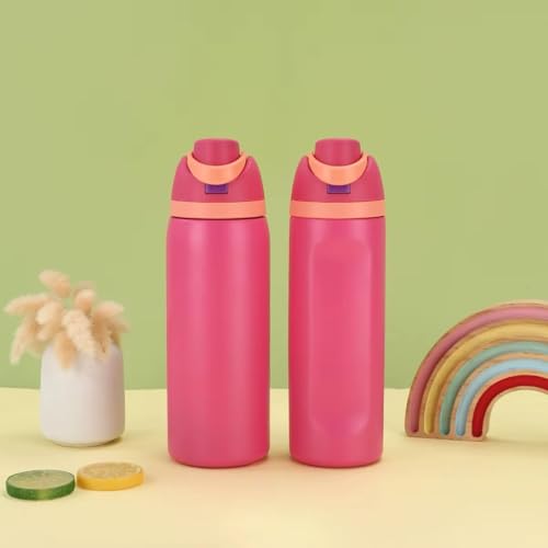 Image of LHOTSE FreeSip Gym Water Bottle with Straw & Spout | Leakproof Stainless Steel Sports Bottle for Workout, Fitness Training & Exercise Hydration (Pink, 960 ML)