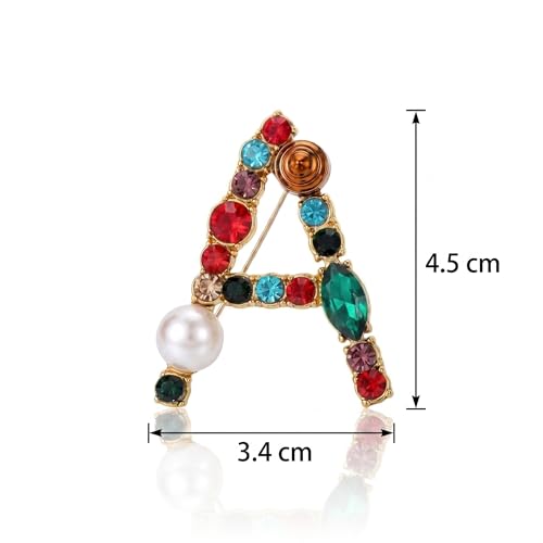 Image of Initial Brooch Pins A-Z 26 Letters Brooches For Women Colorful Enamel Alphabet Pin Pearl Crystal Lapel Pin