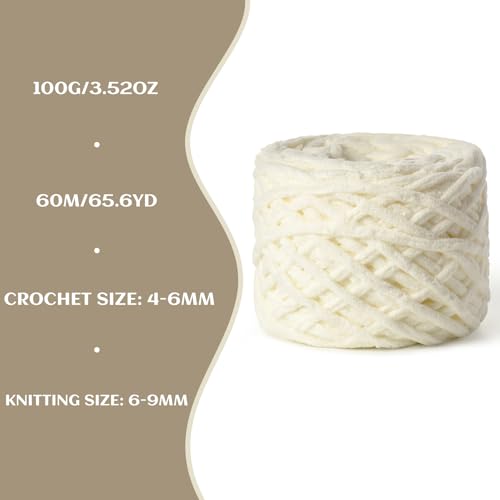 Image of Fluffy Chenille Chunky Yarn for Crocheting 100g(65.6yd) - Baby Yarn for Crocheting Soft - Velvet Yarn for Crochet Blanket - Amigurumi Crochet Yarns(Milky White)