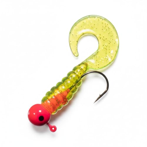 Moose Baits Crappie Lures – Soft Plastic Curly Tail Grubs with 1/8 oz Jig Heads – Crappie Jigs, Soft Bait for Panfish Bass Fishing and Crappie Fishing (Pink)