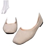 Ballerines plates en daim synthétique léger à enfiler pour femme   Mocassins confortables avec semelle compensée basse, beige, 37 EU