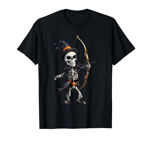 Squelette Effrayant jetant Une flèche Halloween tir à l'arc T-Shirt, Homme, Noir, XL