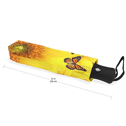 Sletend Butterfly Sunflower Portable Folding Windproof Automatic Umbrella,One Touch Auto Open And Close Button Compact Travel Umbrella For Women Men Kid #TOP6