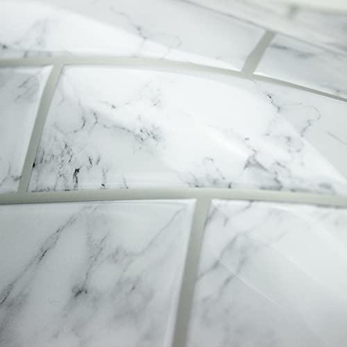 RoomMates TIL4570FLT Carrara Marble Subway Peel and Stick Backsplash