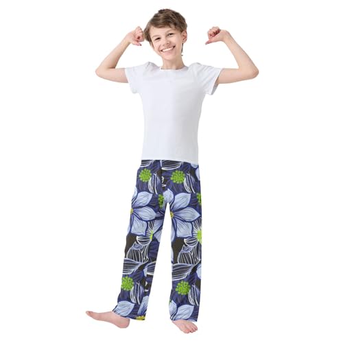J JOYSAY Blossom Foliage Dark Blue Pajamas Pants Soft Long Pajama Bottoms Lounge Sleep Pants Size S-XL3