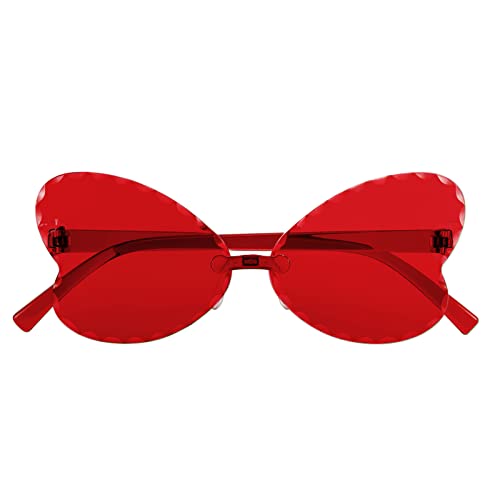 FEISEDY 2 Pack Kid's Rimless Butterfly Shaped Sunglasses Girls and Boys One Piece Transparent Trendy Cute Glasses B4070-F22