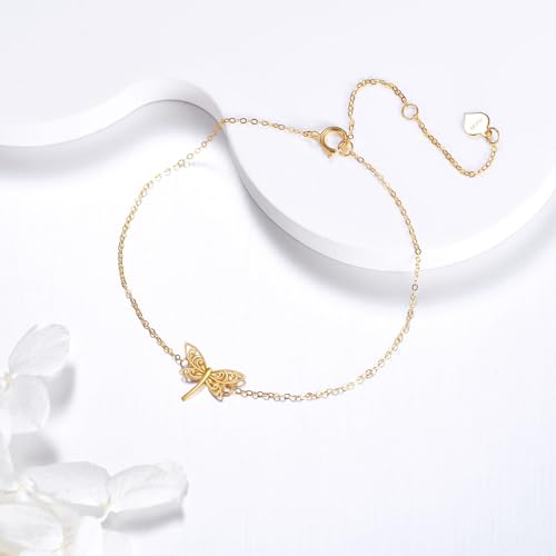Image of DOVRAN 9K /10K /14K Gold Butterfly /Dragonfly /Hummingbird Bracelet for Women Real Yellow Gold Animal Bracelet Jewelry Birthday Gifts for Mom Wife