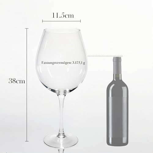 Vessyn Riesiges Weinglas 3200ml (3,2L) - 38cm Hoch XXL Mundgeblasener Kristallkelch - XL Party-Deko & Champagner-Eiskübel - Premium Bleifreies Trinkgefäß für Hochzeiten & Geschenke