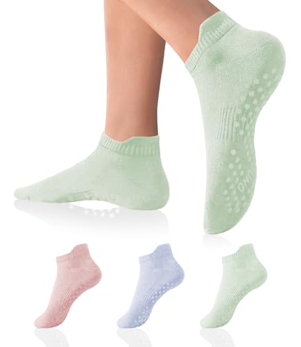 Image of DIBAOLONG Pilates Socks with Grips for Women Yoga Socks Non Slip Barre Hospital Socks 6-Pairs Grippy Ankle Socks