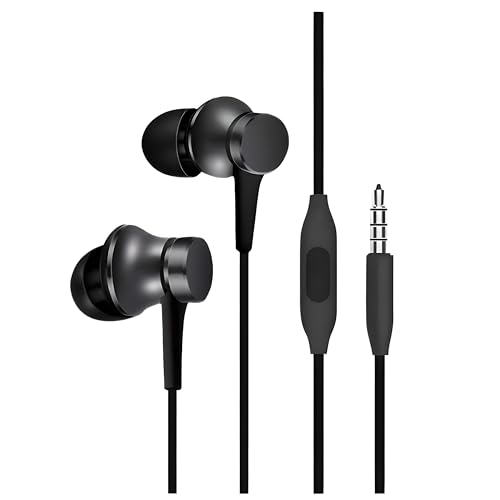 Auriculares Intrauditivos con Cable, Jack 3,5 mm para Xiaomi Graves Profundos, Micrófono Incorporado, Negro