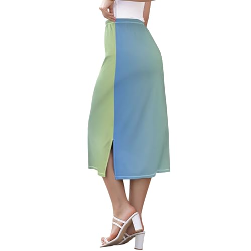 Violet Midi Skirt with Slit Womens Floral Mid Calf Skirt High Waist Stretch Print Skirt3