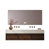 Lavabo in pietra sinterizzata, doppio lavello con due vasche, set con specchio a LED e armadio, RW3318-BKK, (140 cm)
