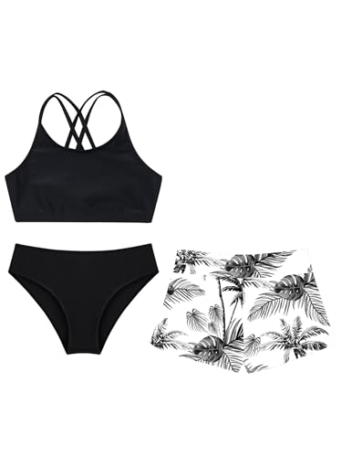 Sxiwei Kids Girls Summer Beach Pool Swimsuits Printed 3 Pieces Bikinis with Shorts Bathing Suits3