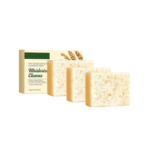 Jabón exfoliante natural de avena, jabón de limpieza, cuidado hidratante, hidratante y limpiador, jabón corporal hecho a mano (3 piezas, 1)