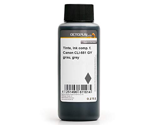 Octopus Recharge d'encre Compatible pour Canon CLI-551 GY/CLI-551 GYXL Gris 250ml pour Canon Pixma MG 6350