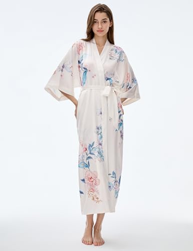 Image of PRODESIGN Kimono Robe for Women - Long Satin Sleepwear Silky Kimono Cover-Up Nightgown Japanese Bathrobe Loungewear Blouse