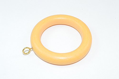 30 x Light Brown Wooden Curtain Drape Rail Rod Rings + Screw Eye ID 40mm