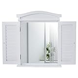  Mendler Wandspiegel Spiegelfenster mit Fensterläden 53x42x5cm ~ weiß lackiert