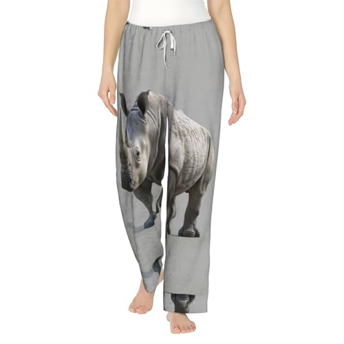 Pantalon pyjama flanelle femme Animal Rhino taille élastique vêtement de nuit douillet