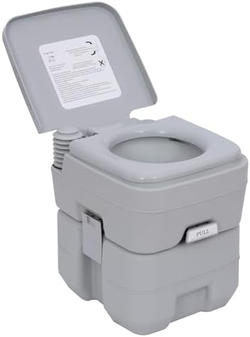 Outsunny Portable Toilet for Adults, Flushable Travel Toilet with Lid and 2 Detachable Tanks, Camping Toilet for Hiking, Trips, 5.3 Gallon (20L), Grey