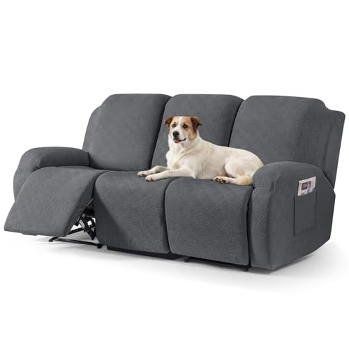 Image of Timeles Recliner Covers for 3 Seater Reclining Couch Covers Sofa Slipcover Furniture Protector for Dogs and Pets Stretch Soft Washable (Three-Seater, Charcoal Gray)