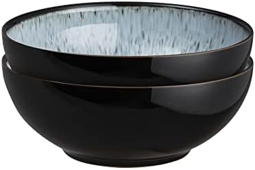 Denby - Halo Deep Noodle Bowls Set of 2 - Reactive Glaze Dishwasher Microwave Safe Crockery 900ml - Black, Grey Ceramic Stoneware Tableware - Chip & Crack Resistant Soup Bowls