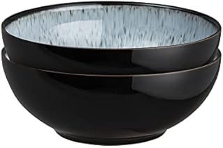 Denby - Halo Deep Noodle Bowls Set of 2 - Reactive Glaze Dishwasher Microwave Safe Crockery 900ml - Black, Grey Ceramic Stoneware Tableware - Chip & Crack Resistant Soup Bowls