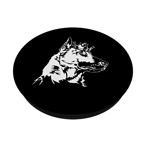 Funny Proud Belgian Shepherd Dog with crown dog mom dog PopSockets Swappable PopGrip, Black - Image 2