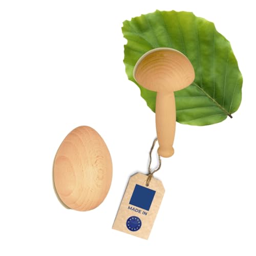 HOFMEISTER Set aus Stopf-Pilz 12 cm und Stopf-Ei 6 cm zum Stopfen von Löchern in der Kleidung schützt die Finger vor der Nähnadel 100% Naturprodukt aus EU Buchen-Holz
