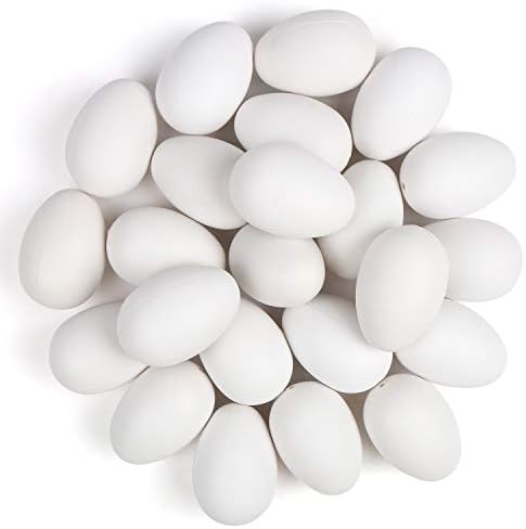 LOKIPA 24pcs Plastic Easter Eggs,6cm White Plastic Eggs Hanging Ornament for Easter Decorations, Kids DIY Painting Crafts