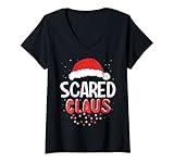 Womens Scared Santa Claus Christmas Matching Costume V-Neck T-Shirt