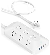 5ft Flat Plug Extension with 4 USB(2 USB C), 3-Sided 9 Outlets Multiple Plug Expander Wall Charge...