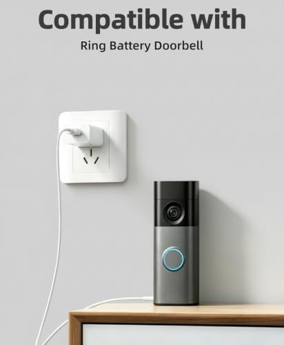 Cable de carga para Ring Video Doorbell 2a Gen Plus y Pro con adaptador de corriente USB 3