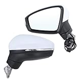 Lqito Left Driver Side Mirror Compatible With 2018 2019 2020 2021 2022 2023 2024 2025 VW Tiguan With Manual Folding Power Glass Heated Turn Signal Light White Replace#5NN857507R9B9(6Pins)