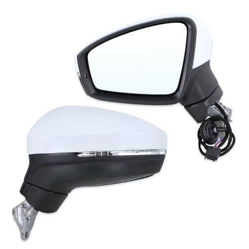 Lqito Left Driver Side Mirror Compatible With 2018 2019 2020 2021 2022 2023 2024 2025 VW Tiguan With Manual Folding Power Glass Heated Turn Signal Light White Replace#5NN857507R9B9(6Pins)
