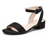 DREAM PAIRS Sandalia de Vestir para Mujer con Tacón Ancho Zapatos de Tacón Clásicos de Punta Redonda con Hebillas y Tiras Verano Negro/Ante SDHS2237W-E Talla 41 (EUR)