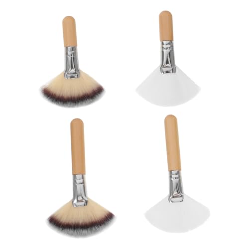 LALAFINA 2sets Quality Makeup Brushes Long and Short Handle Brushes Fan for Powder Foundation and Concealer Beauty Tool 4pcs*2
