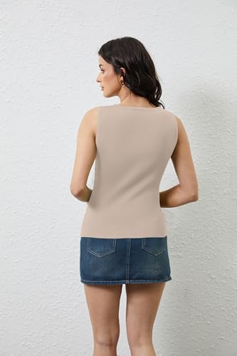 Image of OLAPTA Women Asymmetrical Button Down Side Split Sleeveless Tank Tops Boat Neck Slim Fit Summer Casual Side Button Knit Vest
