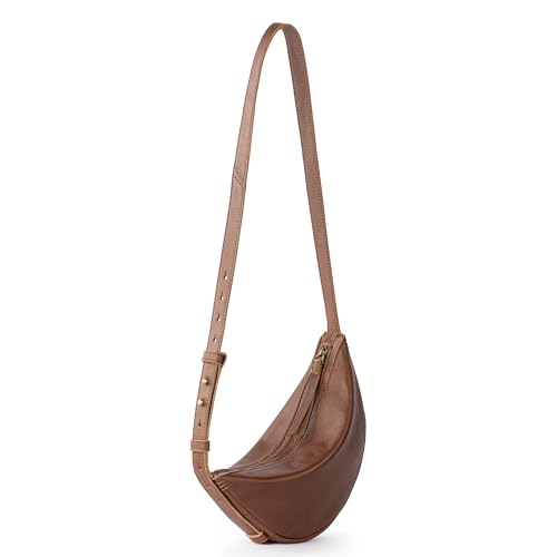 Image of The Sak Tess Leather Crescent Shoulder Bag - Premium Women's Handbag for Everyday & Travel - Adjustable Strap with Zipper Closure - Whiskey