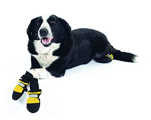 Muttluks All-Weather Dog Boots – Warm, Cozy, Water Resistant Socks For Dogs, Puppies – Stretchy, Adjustable Pet Booties – Leather Soles, Reflective Straps – 4 Pack – Black, X-Small #TOP2