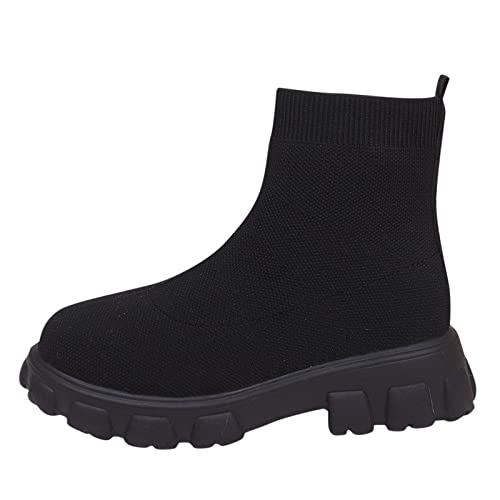 Bottines d'hiver pour femme à bout rond et semelles épaisses confortables
