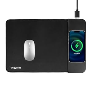 15W Wireless Charging Mouse Pad, 2 in 1 Desk Pad with Non-Slip Rubber Base, Fast Qi Wireless Charger for iPhone/Computers/Home Charging Devices, 12.8 * 8.5in Mouse Pad – Black