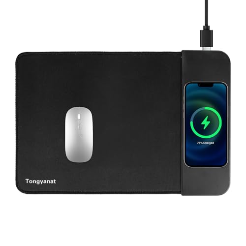 15W Wireless Charging Mouse Pad, 2 in 1 Desk Pad with Non-Slip Rubber Base, Fast Qi Wireless Charger for iPhone/Computers/Home Charging Devices, 12.8 * 8.5in Mouse Pad - Black