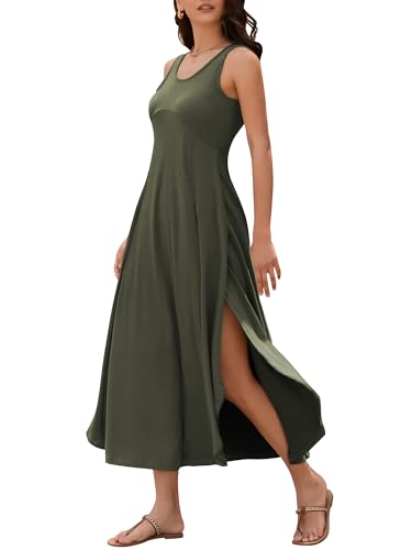 Image of ZAFUL U Neck Backless Split Flowy Maxi Casual Tank Dress