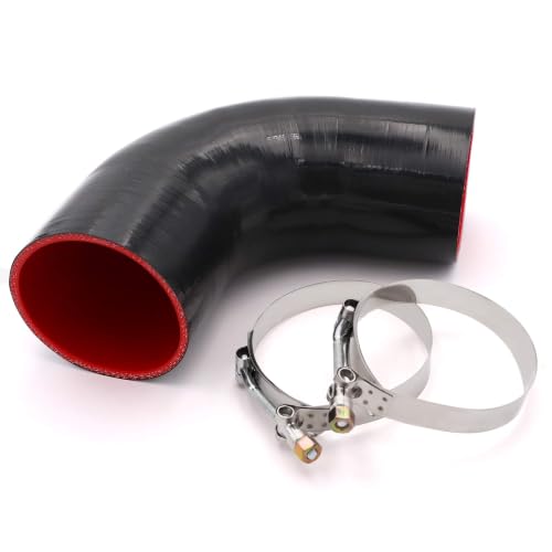 Image of 90 Degree Elbow Coupler Silicone Hose 4-Ply 4-inch for Turbo /Intercooler /Intake Piping,Length 120mm Thickness 5mm with T-Bolt Clamp