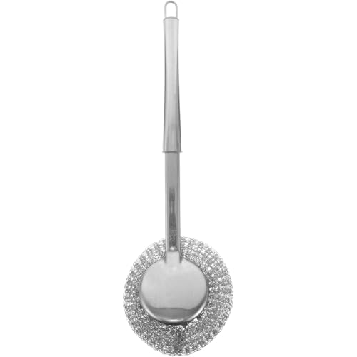 IWOWHERO Stainless Steel Scrubber Brush Dish Scrubber for Pot Pan Dish Brush Long Handle for Easy Cleaning
