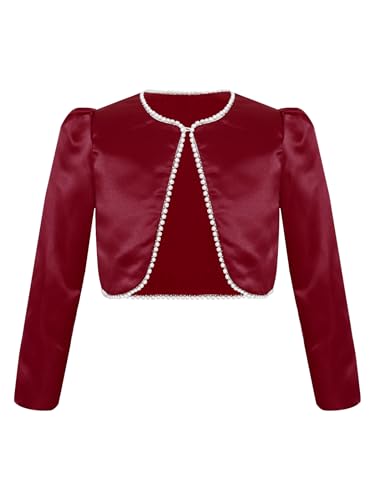 JEYPINMI Girls' Long Sleeve Satin Bolero Jacket Kids Shrugs Cropped Cardigan Princess Evening Dress Cape