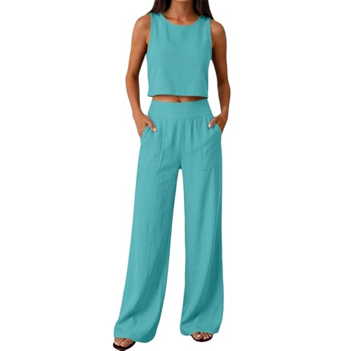 Conjunto de Lino para Mujer Linen Two Piece Set Women's Casual Co-ord Sets Cotton Linen Pants for Women 2 Pc Lounge Sets Mint Green